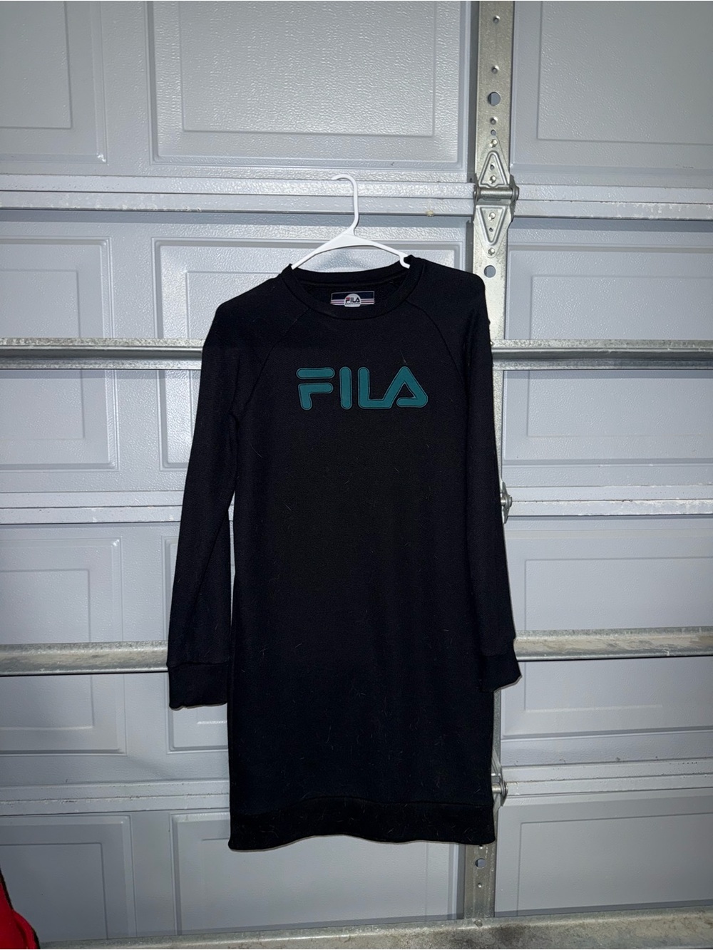 FILA womens Black Crewneck Sweater dress with Teal Logo